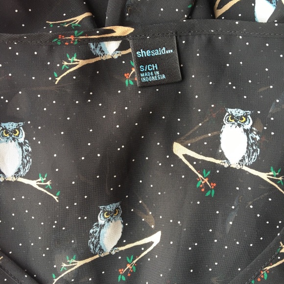🦉 SHE SAID ✨🦉 Sheer Owl Print Long Blouse - Picture 6 of 7
